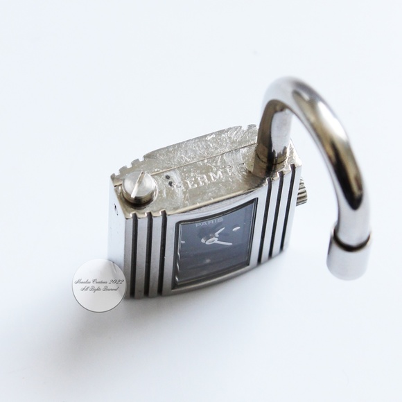 Hermes Kelly Watch Silver Cadena Lock Black Epsom Leather Strap 2004 with COA - Picture 8 of 16